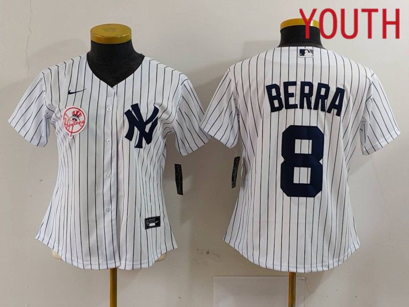 Youth New York Yankees #8 Berra White stripe Game 2024 Nike MLB Jersey style 2->women mlb jersey->Women Jersey